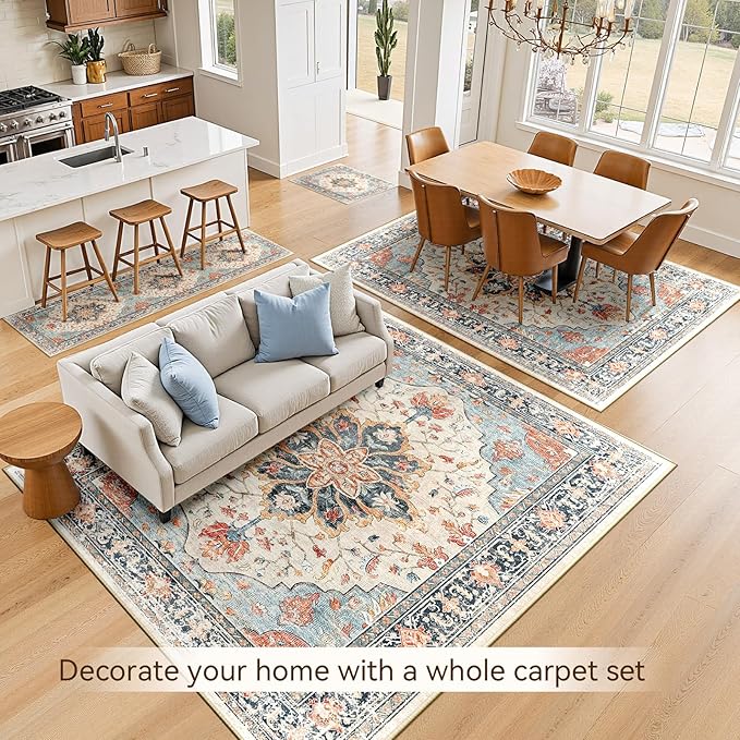 RELEANY Area Rugs Runner 2'x10' Washable Non-Slip, Floral Vintage Distress - Image 3