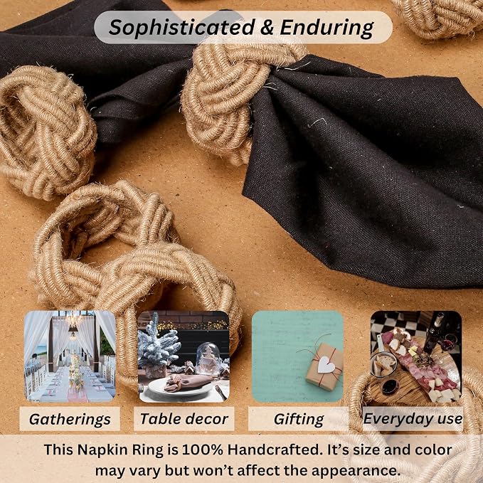 ALPHA Living HOME Round Jute Woven Napkin Rings, Water Hyacinth Easter Napkin - Image 5