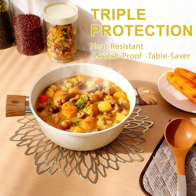 Set of 8 Round Placemats Gold, Heat-Resistant PVC Table Mats - Image 6