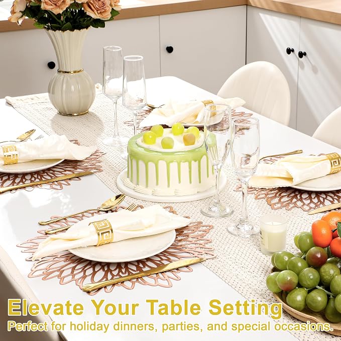 Set of 18 Round Placemats Rose Gold, Heat-Resistant PVC Table Mats - Image 5