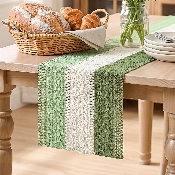 Artoid Mode Sage Beige Green Farmhouse Rustic Table Runner 12x36 Inch | Holiday by ArtoidMode
