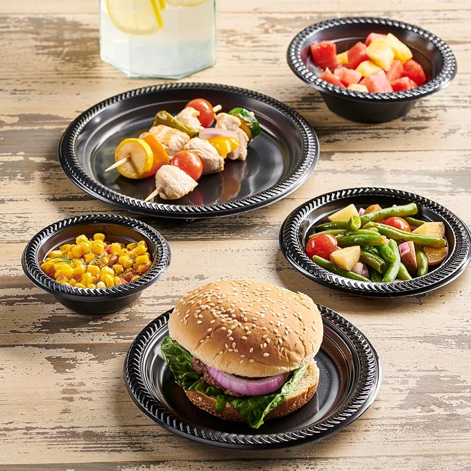 PLASTICPRO 400 PCS Black Plastic Plates Light Weight 9 Inch Plastic Dinner - Image 4