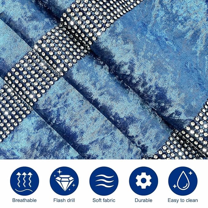 Elegant Blue Table Runner, Ombre Velvet, Diamante Stripes, Double-Layer - Image 5