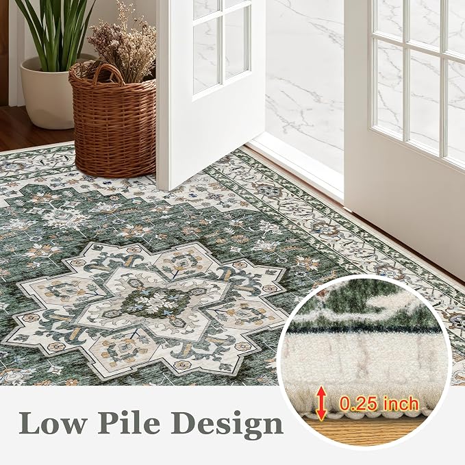 Round Area Rug for Living Room: 4 ft Washable Vintage Boho Soft Thin Circle Rug - Image 8