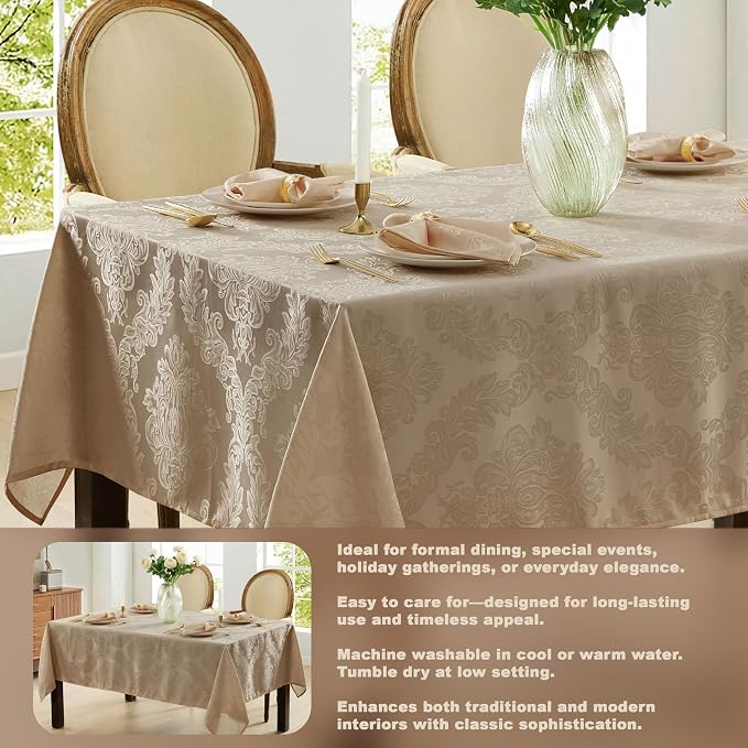 Newbridge Barcelona Luxury Damask Fabric Tablecloth, 60” Wide x 102” Rectangle - Image 3