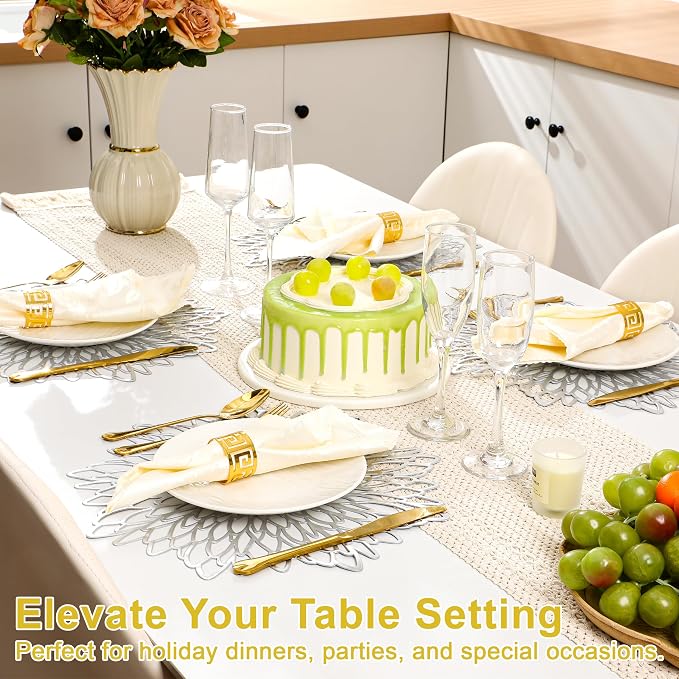 Set of 18 Round Placemats Silver, Heat-Resistant PVC Table Mats - Image 6