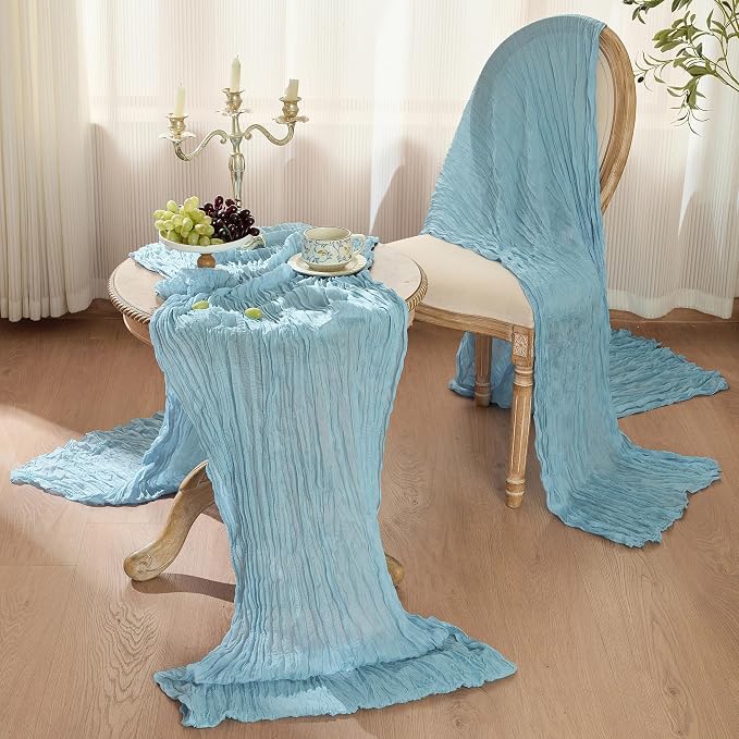 Dusty Blue Cheesecloth Table Runner 120inch Boho Gauze Home Decor | 120 Inch - Image 2