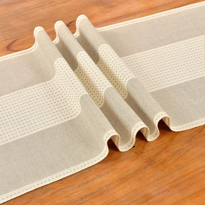 Wracra Linen Table Runner, Stripe Table Runners 60 Inches Long Light Coffee | - Image 2