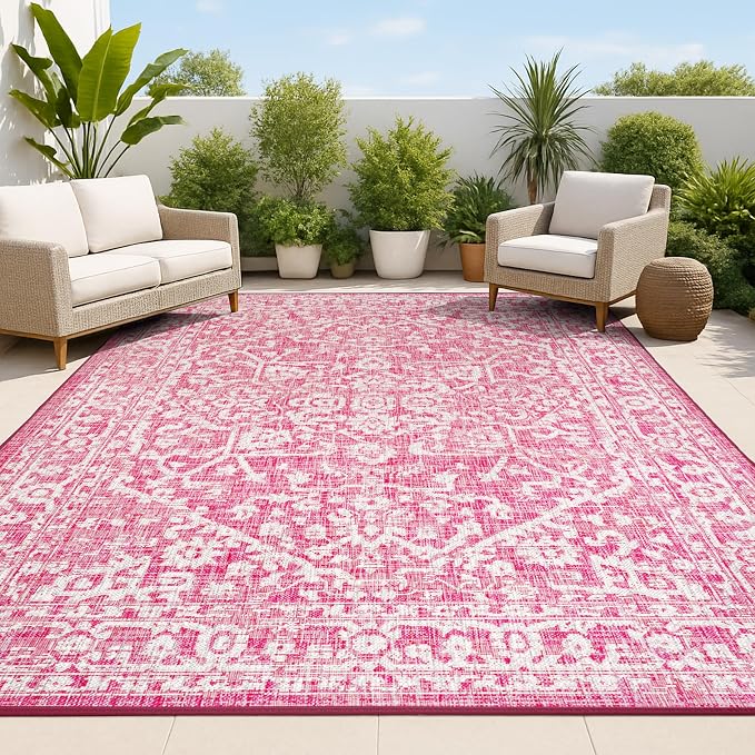 JONATHAN Y Boho Medallion Indoor Outdoor Area Rug 4X6 Fuchsia/Light Gray by JONATHANY