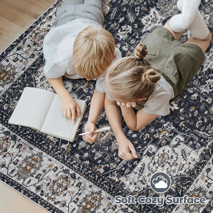 Area Rug 6x9 Washable Rug, Vintage Boho Medallion Rugs Non-Slip Soft Low Pile - Image 4