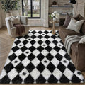 PureCozy Checkered Rug 5x7 Fluffy Shag Living Room Black and White Area Rug by PureCozy