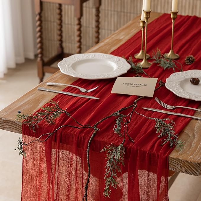 6Pcs Red Cheesecloth Table Runner 120 Inches by KEKETOARRANGE