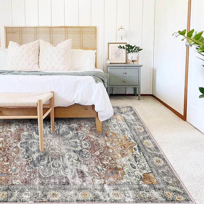 CHAMPLANT Area Rug 4x6 Washable Rug Taupe Vintage Traditional Floor Cover - Image 2