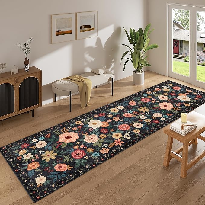 DUKINO 3x12 Washable Runner Rug, Non Slip Soft Floral Hallway Runner Rug - Image 7