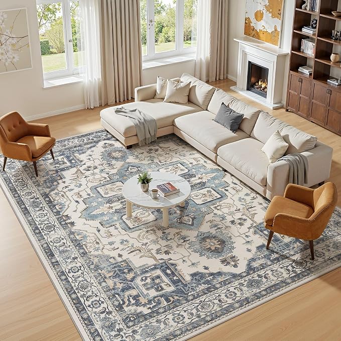 7x9 Washable Area Rugs for Living Room, Large Rug Non Slip Backing Vintage - Image 4