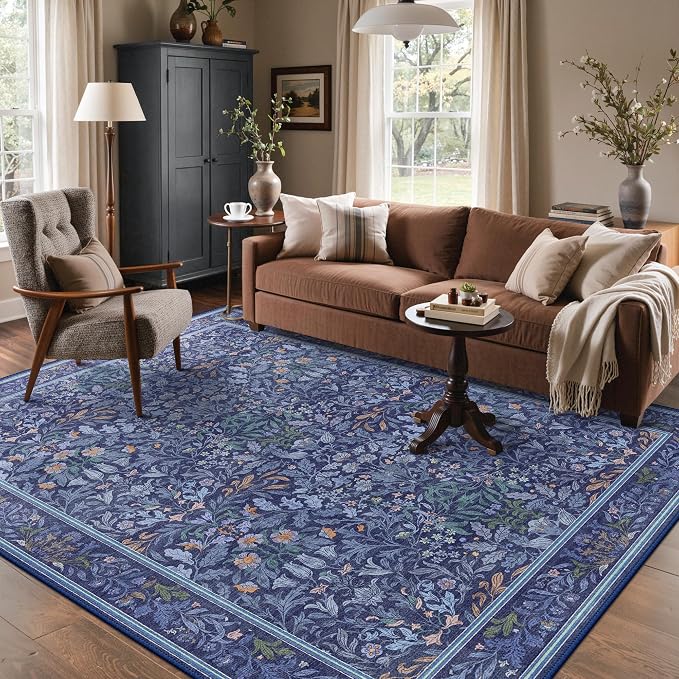GENIMO 9x12 Washable Area Rug, Non-Slip Vintage Boho Floral Carpet, Large Area by GENIMO