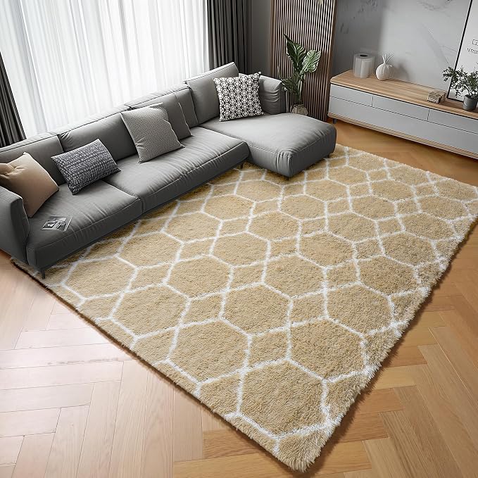 ONASAR Living Room Area Rug 6x9, Large Beige and White Geometric Floor Rugs - Image 7