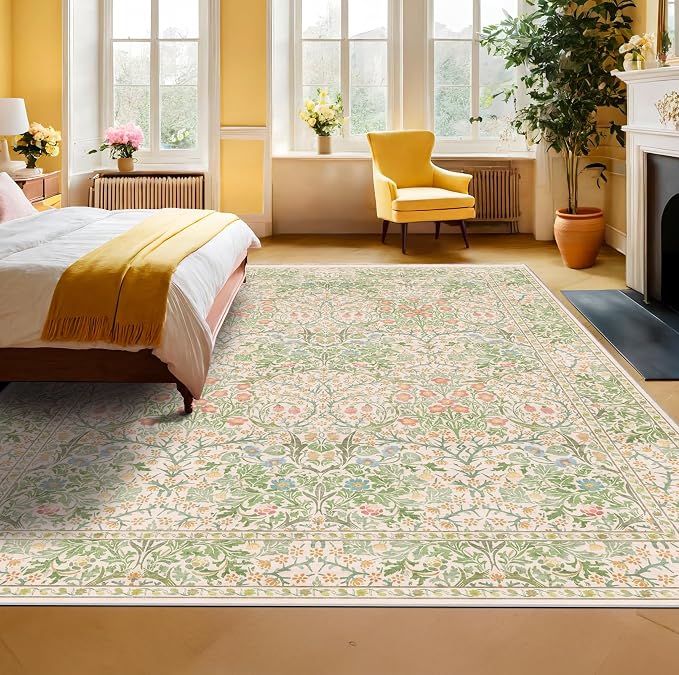 Vintage Washable Beige Green 10x12 Rug - Image 4
