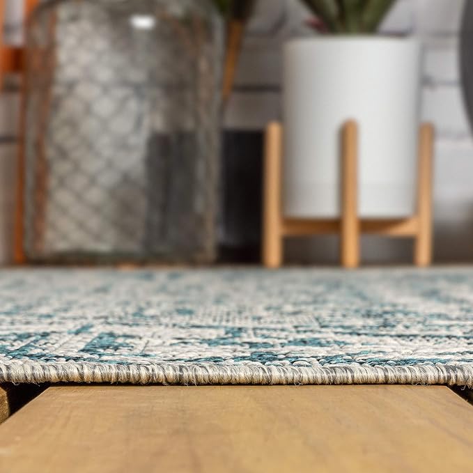 JONATHAN Y Boho Medallion Indoor Outdoor Round Area Rug 9 Ft Teal/Gray - Image 5