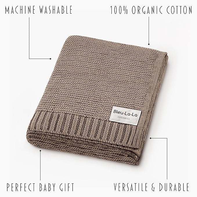 Heritage Knit Organic Cotton Baby Swaddle Blanket - 100% Luxury Organic Cotton Knit Receiving Blanket - Soft Warm Unisex Crib Blankets for Newborns Infants Boys & Girls (0-2Yrs - Milk Chocolate)