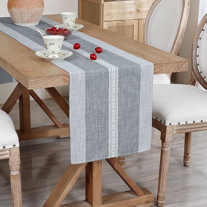 NEWISHER Farmhouse Braided Striped Embroidery Small Table Runner 36 inches | by Newisher