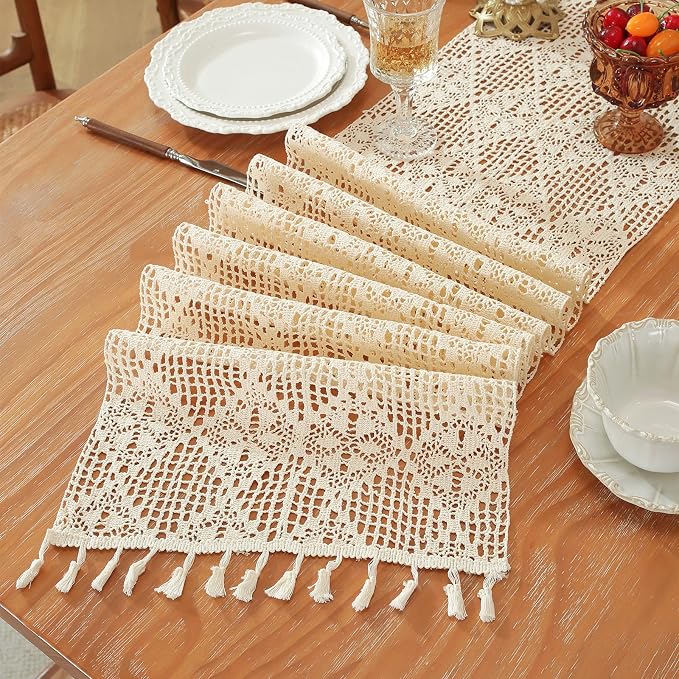 meioro Crochet Lace Table Runner, 12x64 Inch Boho Cotton Table Runners - Image 5