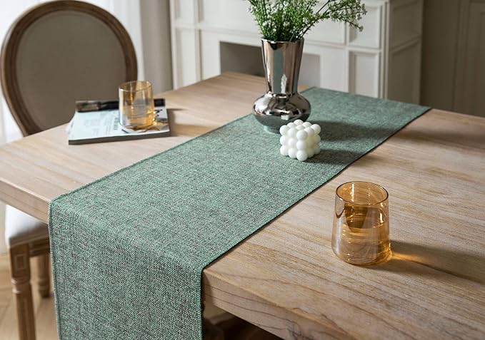Green Table Runners 90 Inches Long, Burlap Linen Style Rustic Farmhouse Table - Image 4