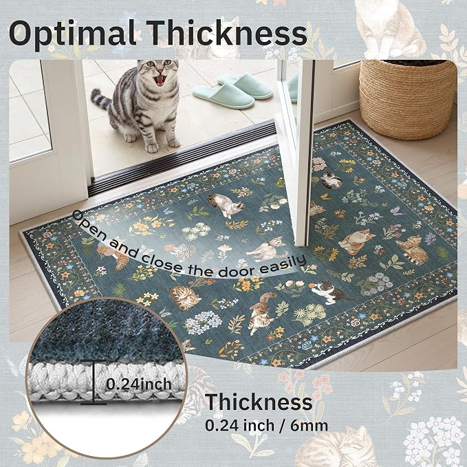 Soalmost Cat 6x9 Area Rugs for Living Room, Machine Washable Animal Floral - Image 9