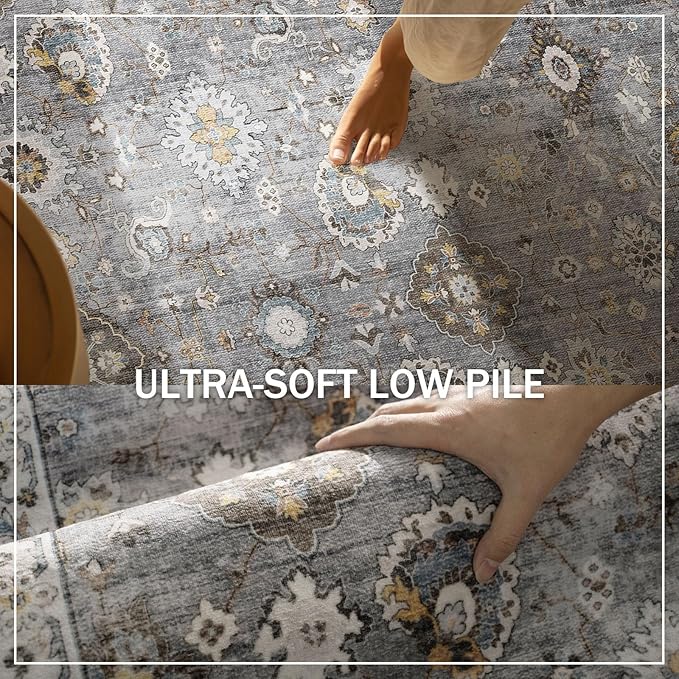 Machine Washable Rug for Living room: 5x7 Area Rugs Boho Vintage Rugs Stain - Image 5