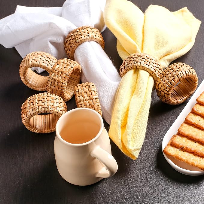 Lightnpro Natural Rattan Decorative Napkin Rings Set of 12, Serviette Napkin - Image 4