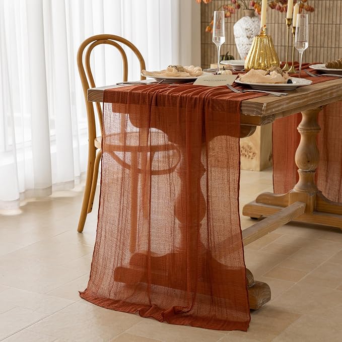10Pcs Fall Terracotta Cheesecloth Table Runner 120 Inch Party Home Decor | - Image 3