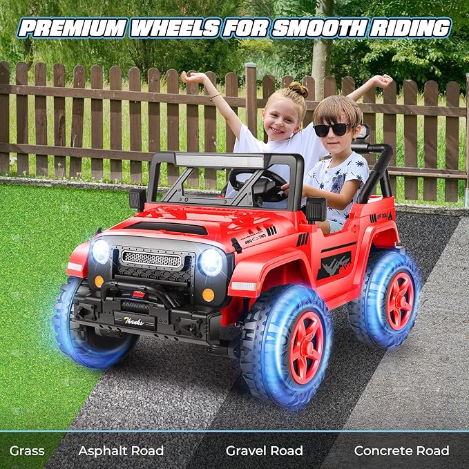 Hikole 24V Kids Electric Car with Remote Control - 4WD/2WD Switchable Two Seater Ride on Cars with 4x200W Powerful Engines, LED Lights, Spring Suspension, Ride on Toys for Kids Ages 4-8, Red
