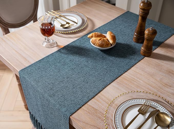 Blue Table Runners 48 Inches Long, Burlap Linen Style Rustic Farmhouse Table - Image 4