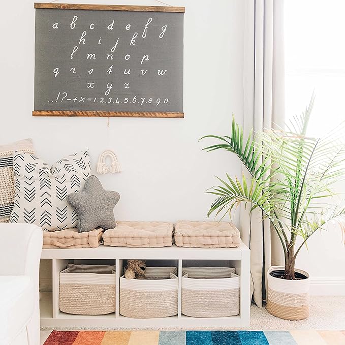 OrganiHaus Toy Storage Bins | Nursery Storage Basket | Towel Baskets for Bathroom | Woven Baskets for Storage | Decorative Baskets for Storage | Cotton Rope Baskets for Storage - Rainbow Basket