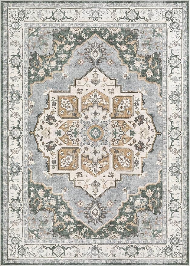 9x12 Washable Area Rug: Vintage Neutral Soft Non Slip Thin Large Floor Carpet - Image 8