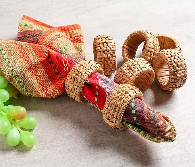Lightnpro Natural Rattan Decorative Napkin Rings Set of 12, Serviette Napkin - Image 2