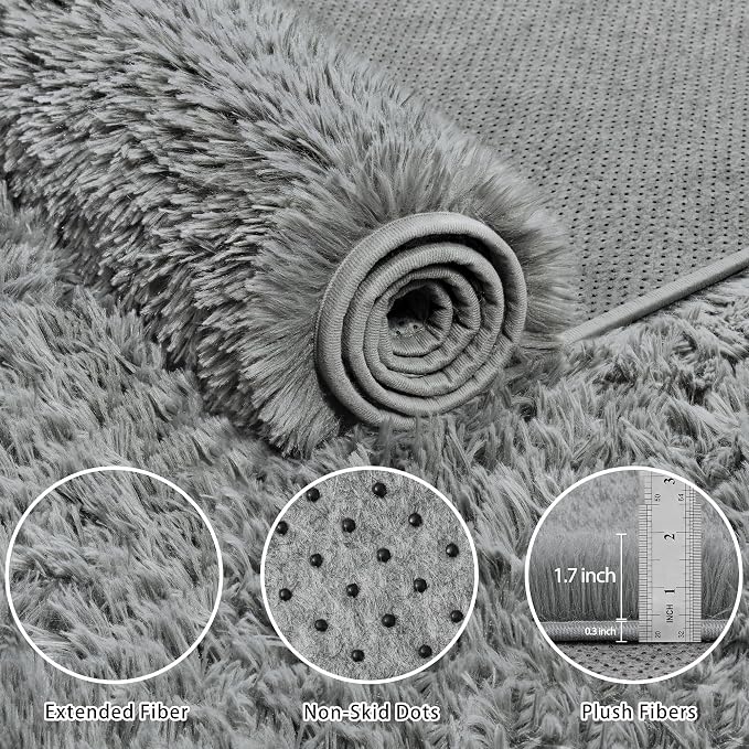 5x7 Area Rug for Living Room:Ultra Soft Fluffy Shag Light Grey Rugs, Large - Image 5