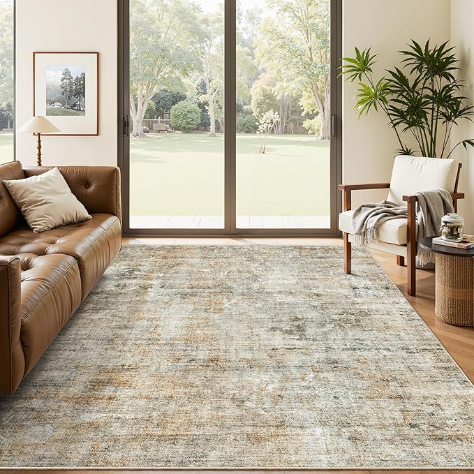 Soalmost Abstract Rug 5x7 Machine Washable Area Indoor Orange Low Pile Non-Slip - Image 4