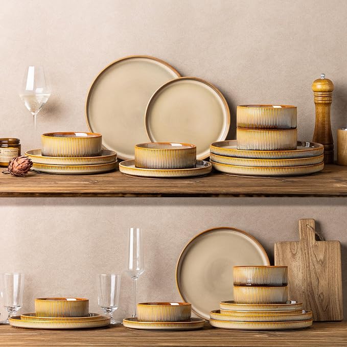 Ceramic Dinnerware Set for 4, 12-Piece Plates and Bowls Set | Lightweight - Image 7