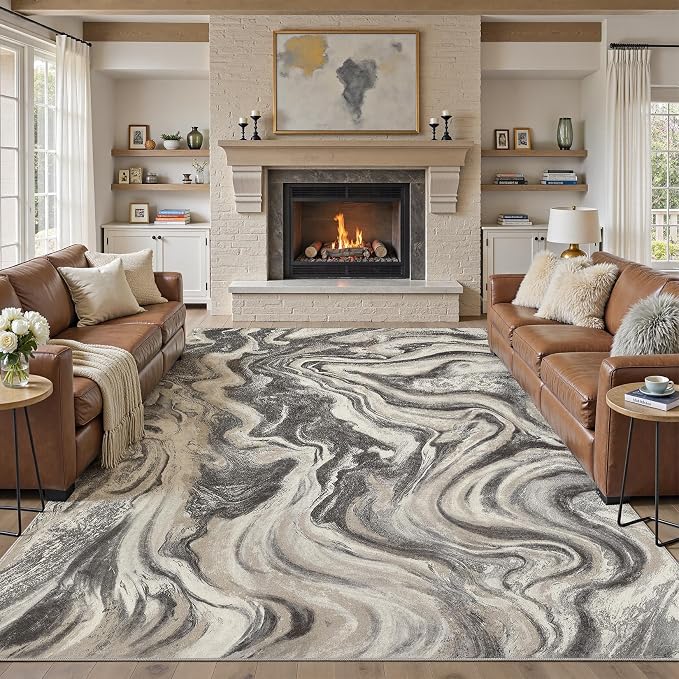 DMOYEST 9x12 Area Rug for Living Room:Washable Modern Neutral Abstract Rug - Image 7
