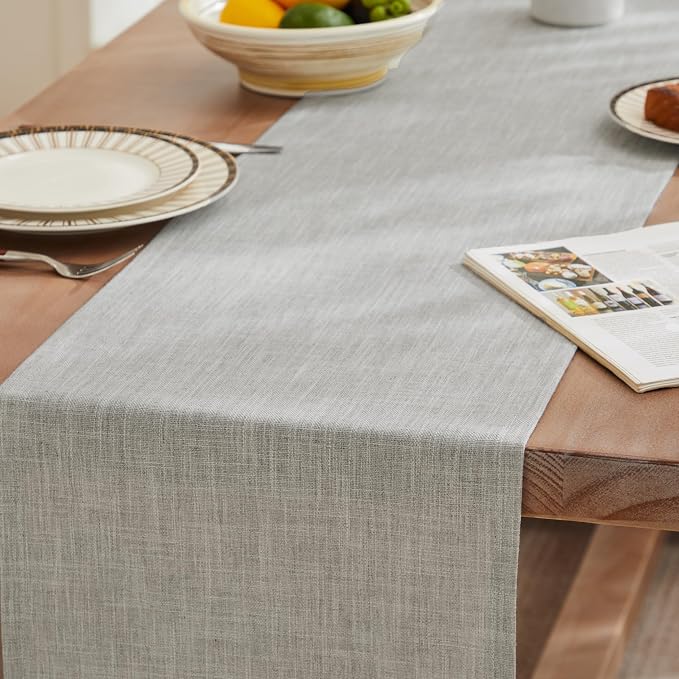Rustic Cotton Linen Table Runner, 13x72 Inches Light Grey | Farmhouse Style - Image 3