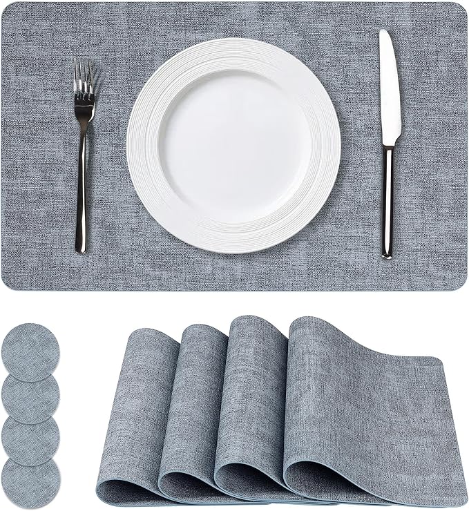 NCUE Vinyl Placemats Set of 4, Heat Resistant, Nonslip Faux Leather Waterproof by NCUE