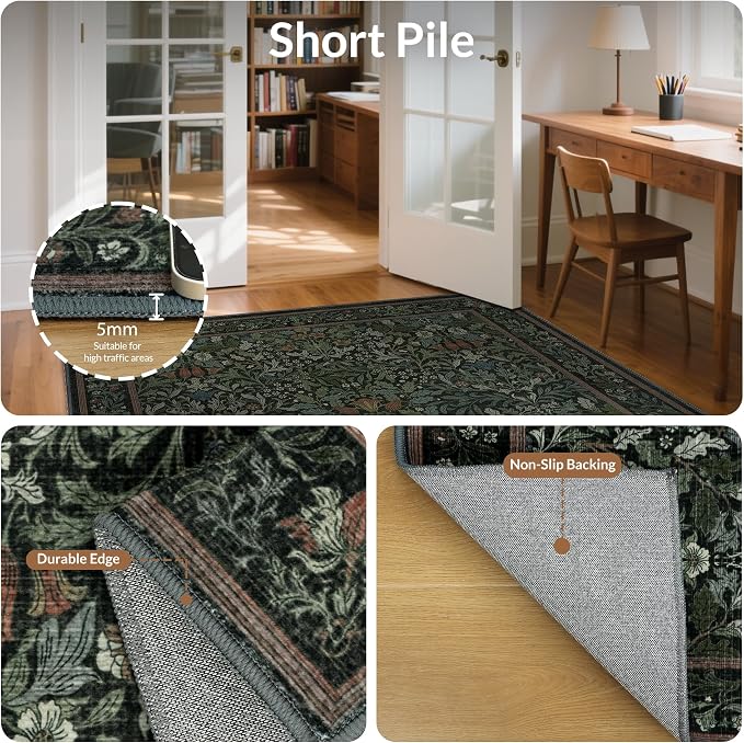 GENIMO Washable Floral Runner Rug 2x10, Non-Slip Long Hallway Carpet - Image 5