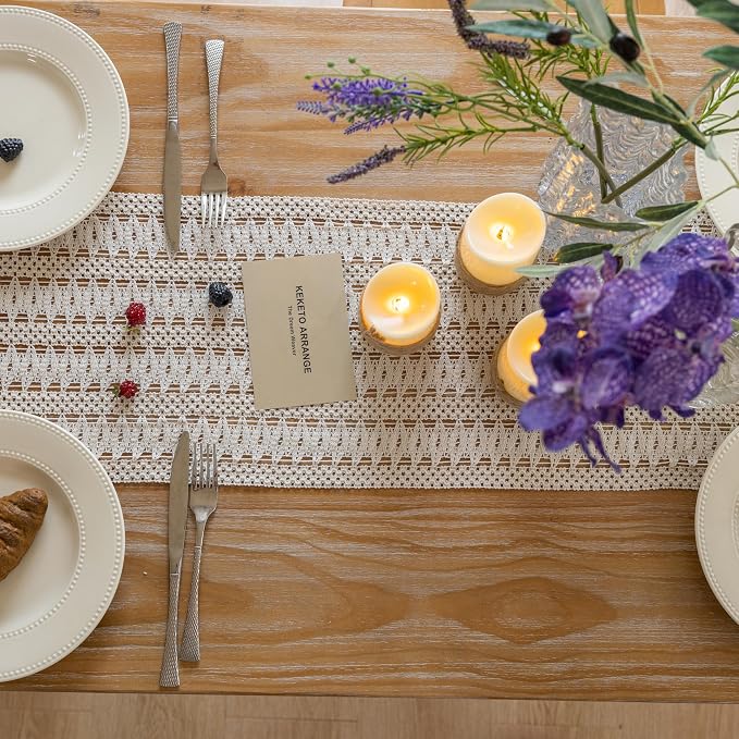 Keketoarrange Boho Macrame Table Runner 12x72 Inch | Woven Burlap Rustic Runner - Image 3