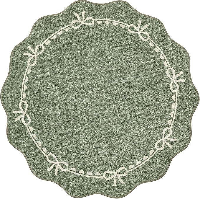 GarveeHome Scalloped Bow Rug for Living Room, 4ft Round Rugs Washable Solid - Image 4