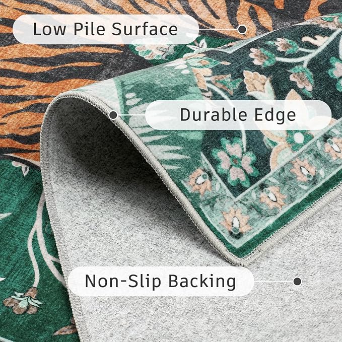 DCX Washable 5x7 Tiger Area Rug, Soft Low Pile Carpet, Kid & Pet Friendly - Image 6