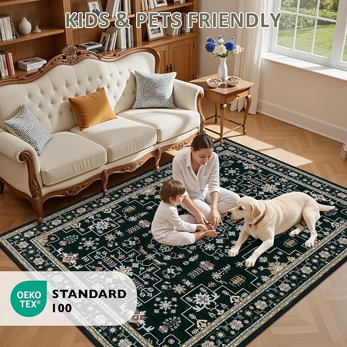 6x9 Area Rugs Living Room Rug: Washable Vintage Boho Medallion Rug No Slip - Image 9
