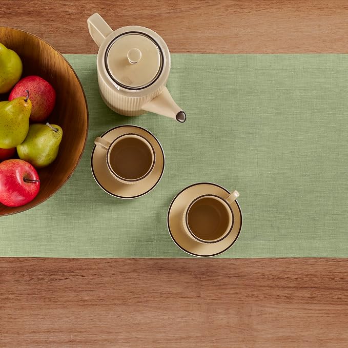 Solino Home 100% Pure Linen Table Runner Olive Long, Athena 14 x 120 in | Table - Image 3