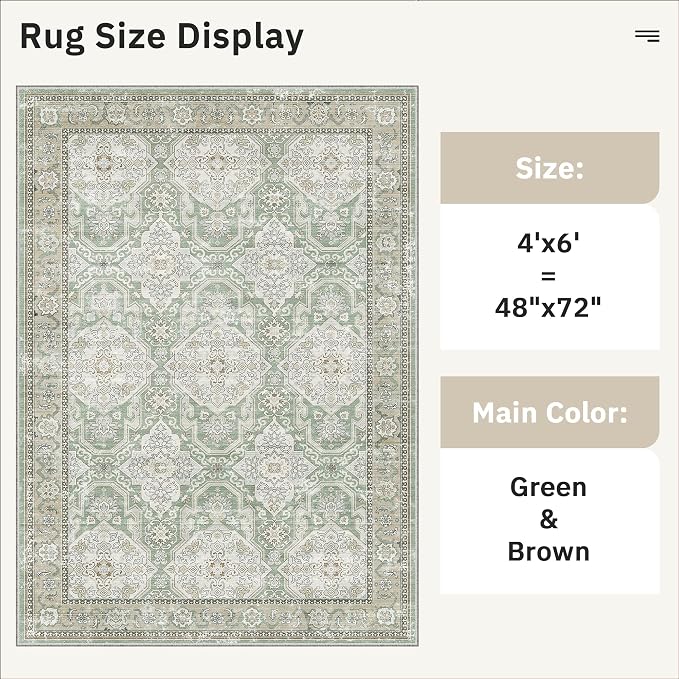 Soalmost 4x6 Area Rugs for Living Room, Vintage Washable Rugs for Dining Room - Image 5