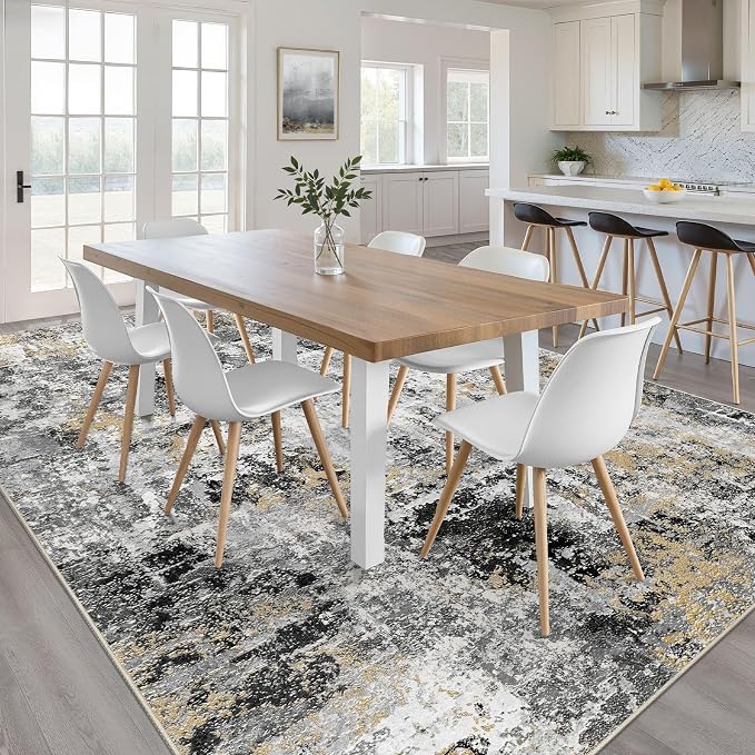 5x7 Area Rugs Living Room: Washable Large Abstract Neutral Modern Soft Rug - Image 4